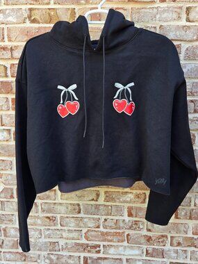 NWOT-Yitty Fleece Cropped Black Cherry Embroidered Hoodie & Sweatshirt Women 2X